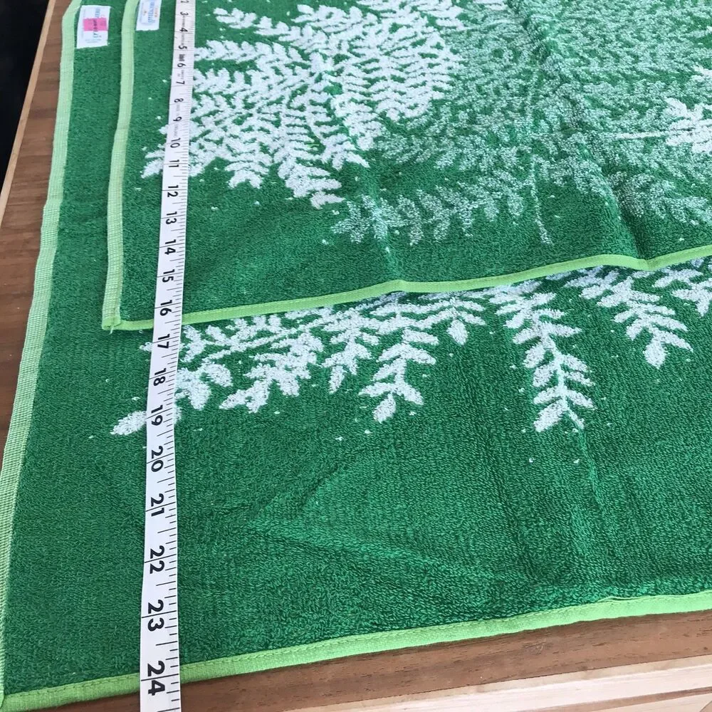 Vtg Cannon Monticello Towels Green Fringe Bath Hand Set 70s Floral 2 Bath 4 Hand